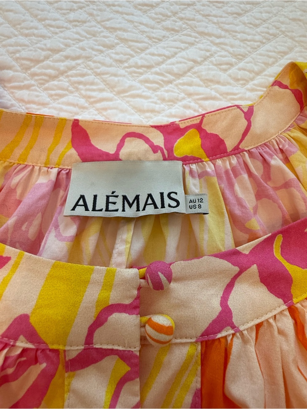 Alemais Pink & Yellow Floral Cotton Mini Dress with Belt - AU12/US8 - Picture 7 of 13